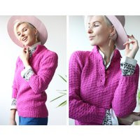 Vintage Fuchsia Pink Textured Knit Long Sleeve Large Chunky Sweater Top | Etsy (US)