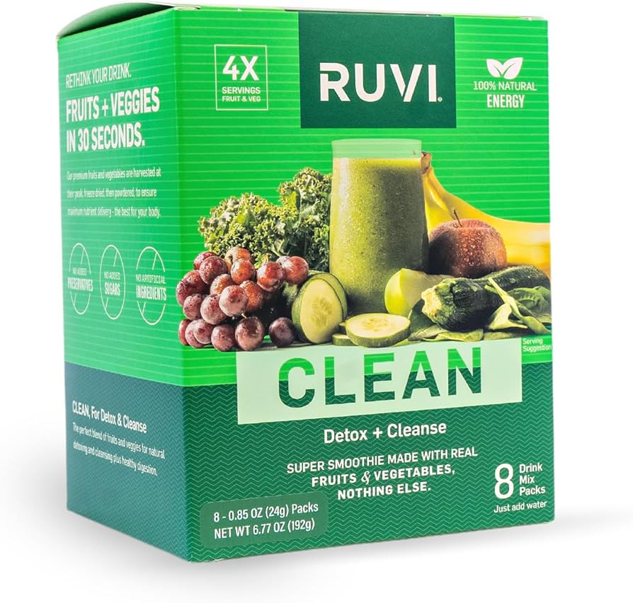 Ruvi Natural Detox and Cleanse Smoothies | Delicious Fruit and Vegetable Drink Mix | Freeze-Dried... | Amazon (US)