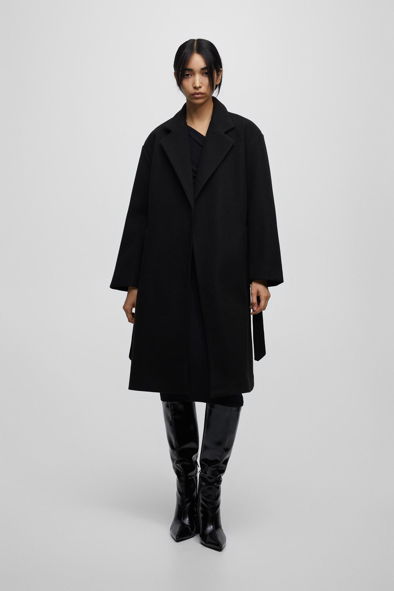 Long coat with belt | PULL and BEAR UK