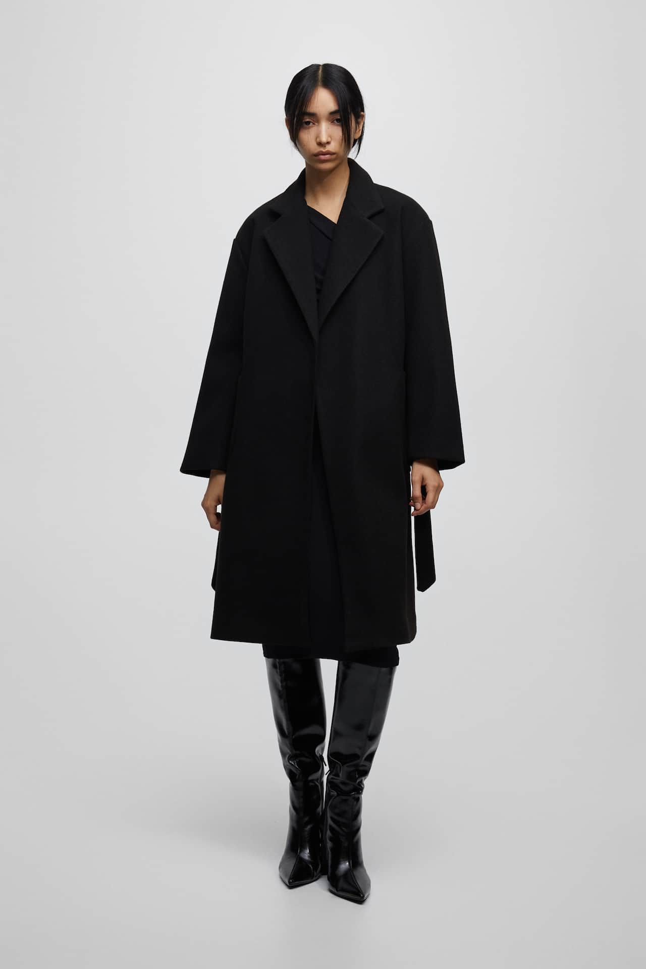 Long coat with belt | PULL and BEAR UK