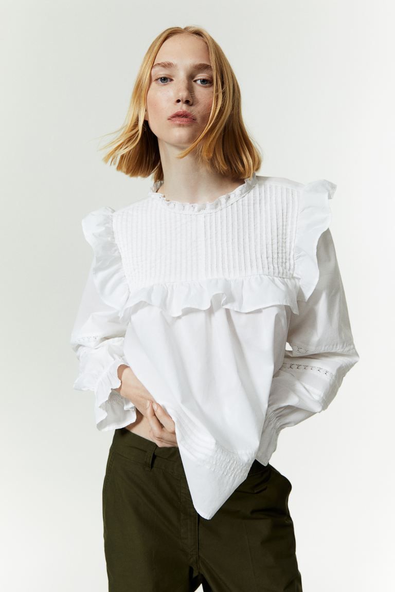 Cotton Blouse with Pintucks - White - Ladies | H&M US | H&M (US + CA)