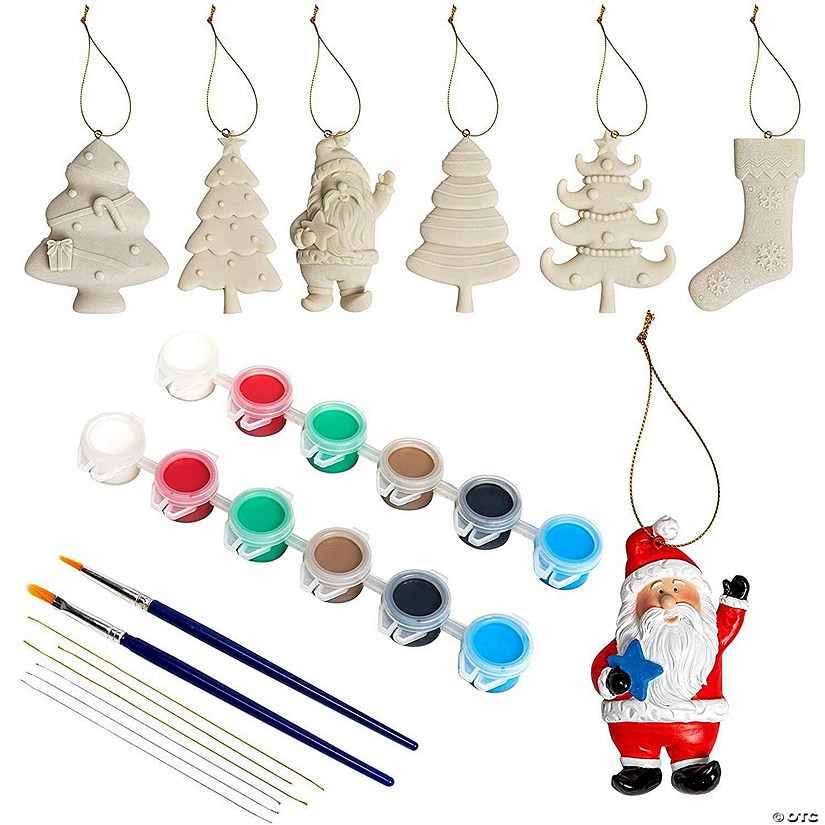 26 Piece DIY Ceramics Set for Kids, Ready to Paint Christmas Hanging Ornaments, 2.3 x 4 In | Oriental Trading Company