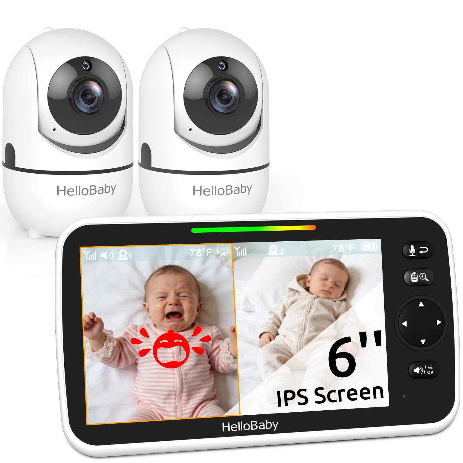 HelloBaby Baby Monitor with 2 Cameras, 6" World First Split Screen, No WiFi, 30H Battery, 355° P... | Amazon (US)