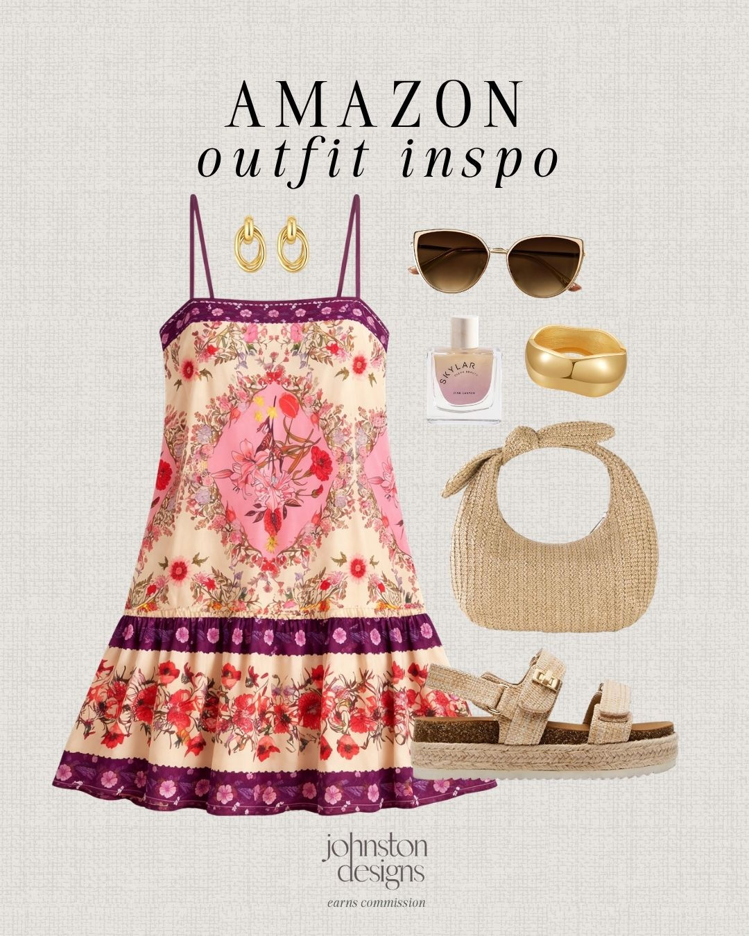 Amazon outfit inspo with a pretty floral dress, woven accessories and easy summer sandals. 🌸

Amazon style, outfit inspo, floral dress, summer dress, mini dress, woven bag, raffia sandals, gold earrings, statement ring, sunglasses, vacation outfit, date night look, warm weather fashion, affordable finds 

 #LTKootd