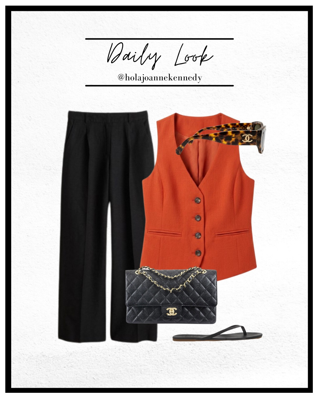 saint and sofia, astrid waistcoat, burnt orange waistcoat, tailored waistcoat, waistcoat outfit, smart casual outfit, workwear style, office outfit, corporate chic, old money style, capsule wardrobe, tailored trousers, black tailored trousers, black flip flops, toe post sandals, chanel classic flap, luxury accessories, timeless style, elegant outfit, neutral wardrobe, summer tailoring, chic everyday outfit, minimalist fashion, elevated basics, london style, monochrome outfit, sophisticated style, womens tailoring, classic fashion, polished outfit

#LTKworkwear #LTKstyletip #LTKuk