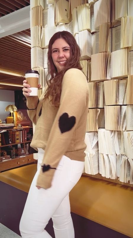 Valentine’s Day / Heart Sweater / Amazon Find / Elbow Patch / Neutrals / Winter Fashion / Cozy & Comfy ❤️