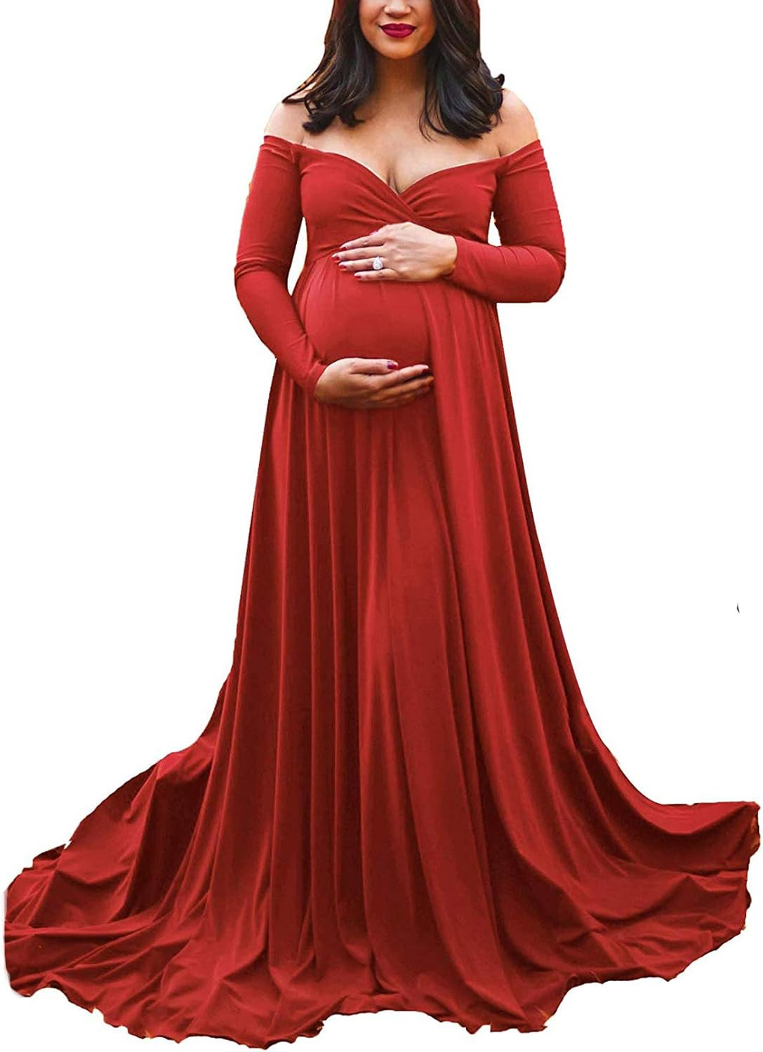 Saslax Maternity Off Shoulders Half Circle Gown for Baby Shower Photo Props Dress | Amazon (US)