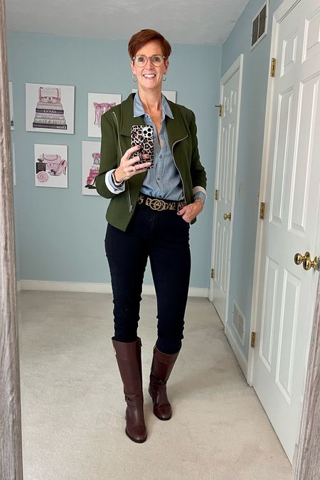 The perfect fall outfit. Olive and chambray and black plus boots.

Madewell jeans, rails shirt, Gibsonlook moto jacket, Tory Burch boots

Fall outfit, tall boots, moto jacket, black jeans

#LTKSale #LTKstyletip