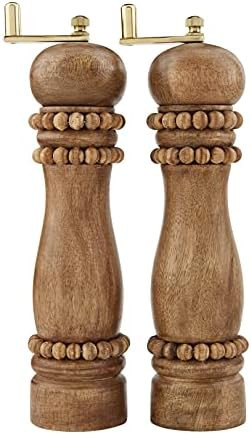 Mud Pie, Brown, Wooden Beaded Salt & Pepper Grinder Set, 9.25", 9 1/4" | Amazon (US)