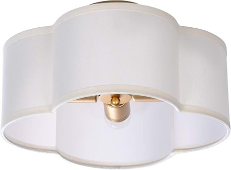 VILUXY Semi-Flush Mount Ceiling Light Fixture Off-White Fabric Drum Shade Antique Brass Brush Pai... | Amazon (US)