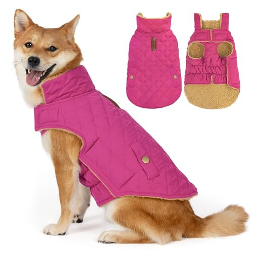 Vitiswap Dog Coat, Warm Soft Dog Winter Coats for Small Dogs, Waterproof Windproof Dogs Adjustable Jacket with Fleece Lined Turtleneck Doggy Snowsuit with Leash Hole, Rose Red Large | Amazon (US)