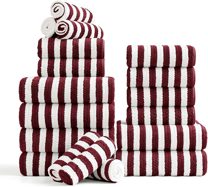 18-Piece Microfiber Bath Towels Set - 6 Bath Sheet, 6 Hand Towels, 6 Washcloths, Soft, Highly Abs... | Amazon (US)