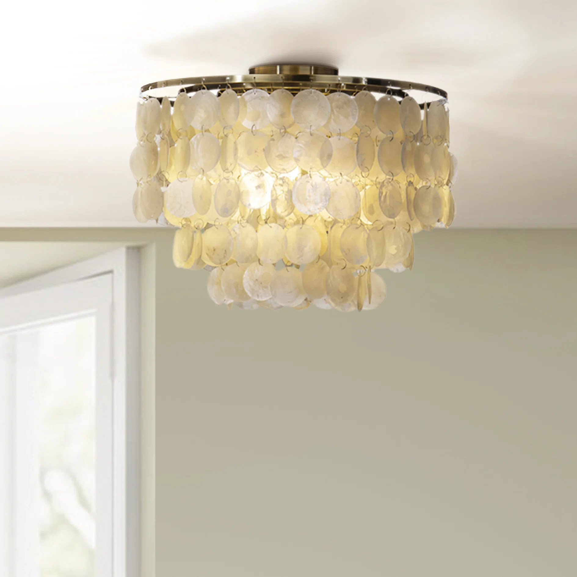 Aslak Tiered Antique Bronze Capiz Flush Mount Ceiling Light with Shell Accents | Wayfair North America