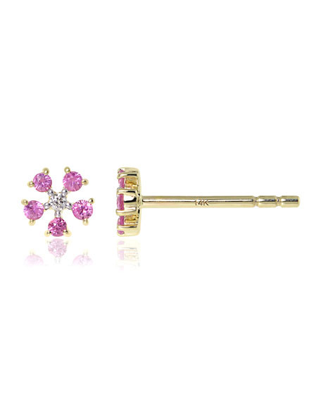 Stevie Wren 14K Yellow Gold Pink Sapphire and White Diamond Daisy Stud Earring, Single | Neiman Marcus