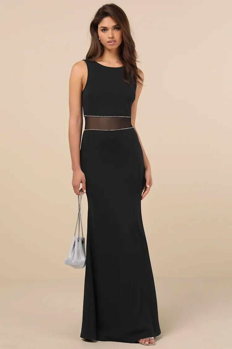 Just Exquisite Black Rhinestone Mermaid Maxi Dress | Lulus