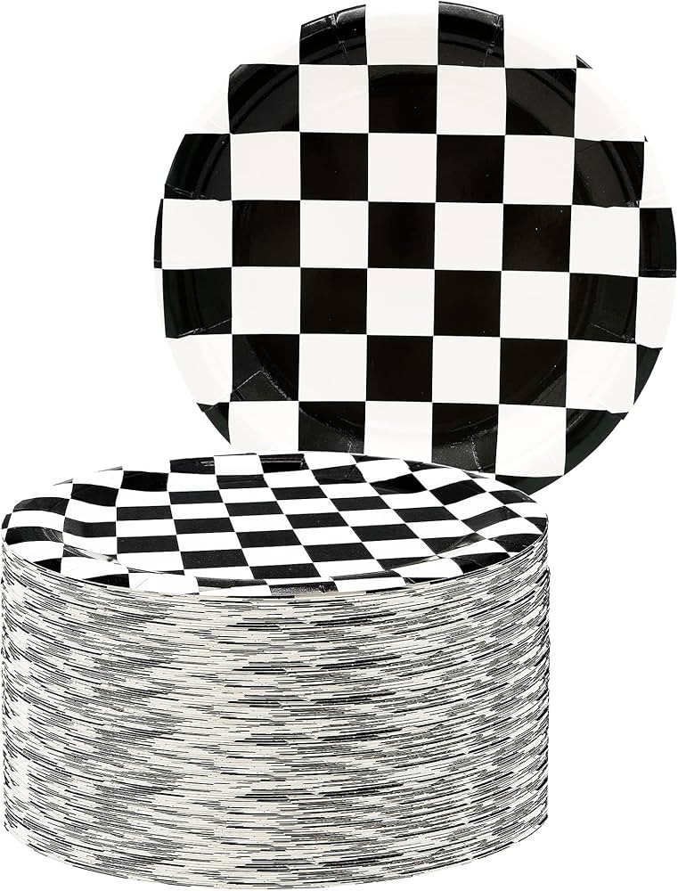 50Pcs Race Car Birthday Party Supplies Black and White Checkered Plates Race Car Dessert Plates 7... | Amazon (US)