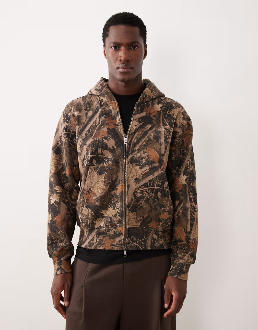 Abercrombie & Fitch YPB zip through hoodie in green camo print-Multi | ASOS (Global)