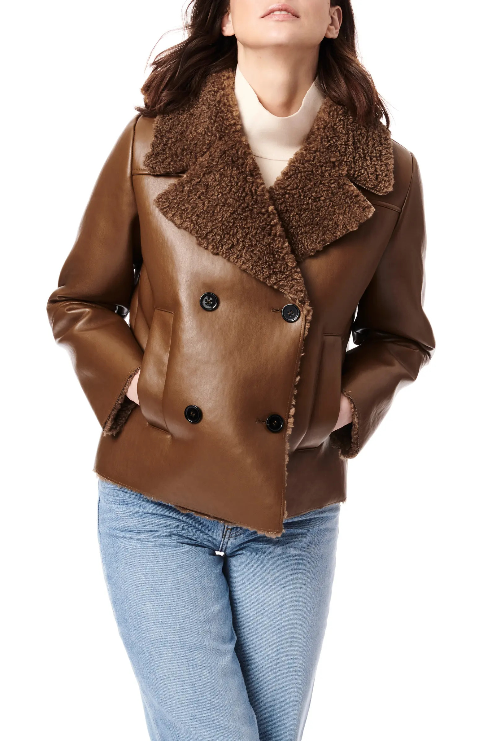 Faux Shearling Double Breasted Coat | Nordstrom