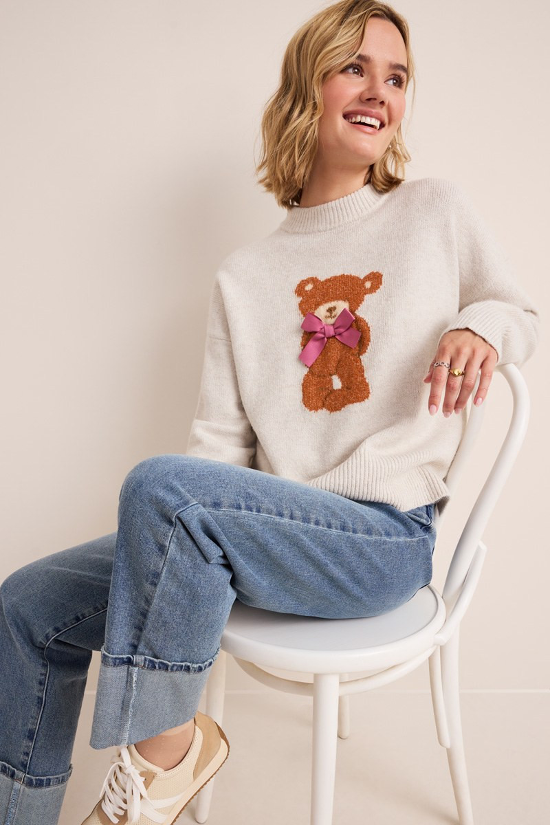Teddy Bear Bow Pullover Sweater | Francesca's