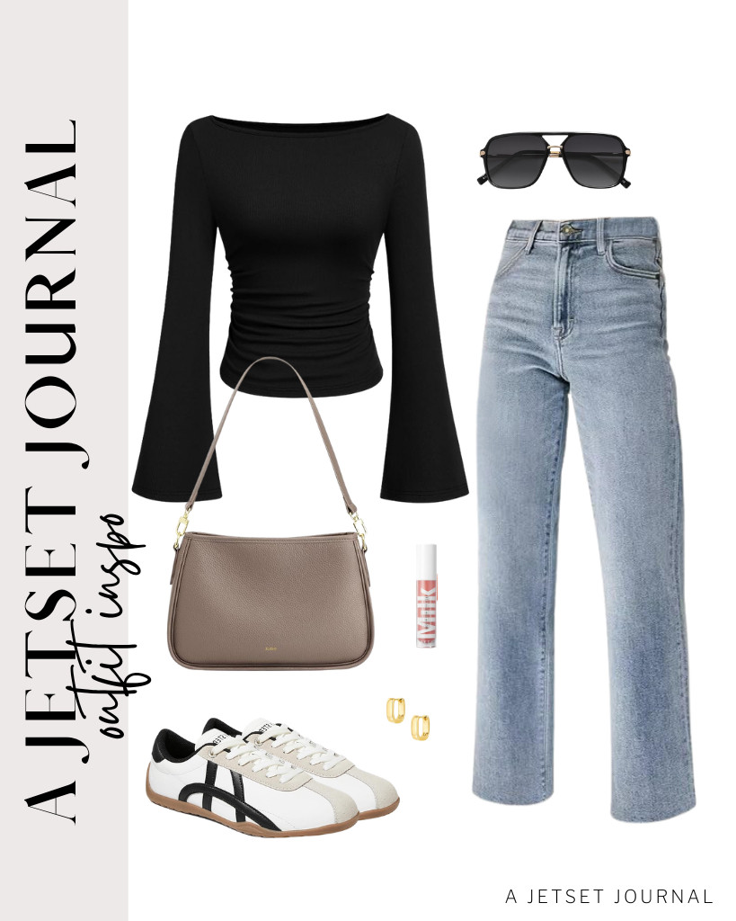 I love how stylish this purse from Kattee is. It complements this combination of a black long-sleeve boatneck top and jeans. It looks classy when paired with aviator glasses from SOJOS and LUCKY STEP walking shoes. 

 #LTKSeasonal #LTKSaleAlert #LTKTravel