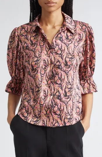 Cinq à Sept Fiona Charming Paisley Button-Up Shirt in Obsidian Multi at Nordstrom Rack, Size X-Small | Nordstrom Rack
