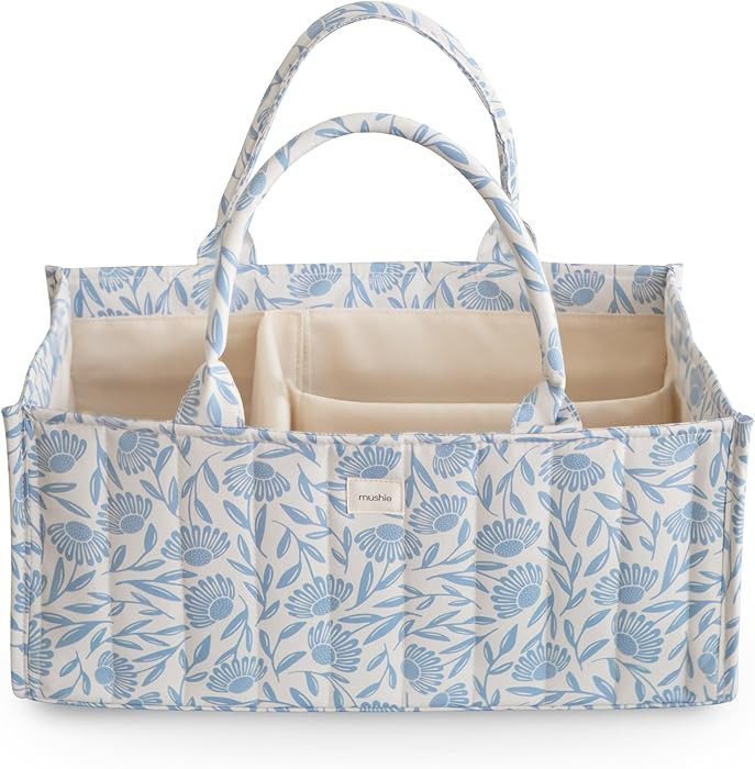 mushie Baby Diaper Caddy | Newborn Essentials Organizer for Diaper Changing Station (Blue Flowers... | Amazon (US)