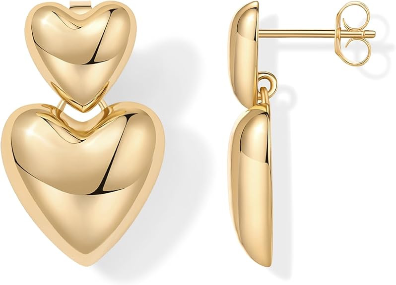 PAVOI 14K Gold Plated 925 Sterling Silver Posts Chunky Heart Statement Earrings for Women | Love ... | Amazon (US)
