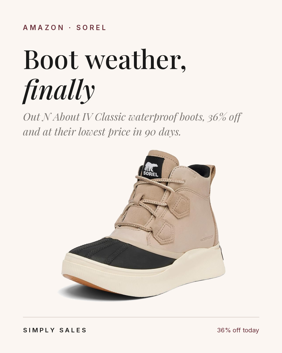 I have these and wear them all fall and winter, rain or snow. 36% off right now, and they run snug so size up a half to a full depending on your socks.

sorel boots, out n about, waterproof boots, duck boots, winter boots, rain boots, fall shoes, amazon fashion

#LTKootd #LTKSeasonal #LTKSaleAlert