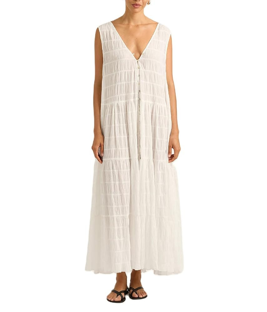 Women V Neck Maxi Dress Boho Flowy Long Dress Floral Loose Fit Summer Sundress Y2K Going Out Beac... | Amazon (US)