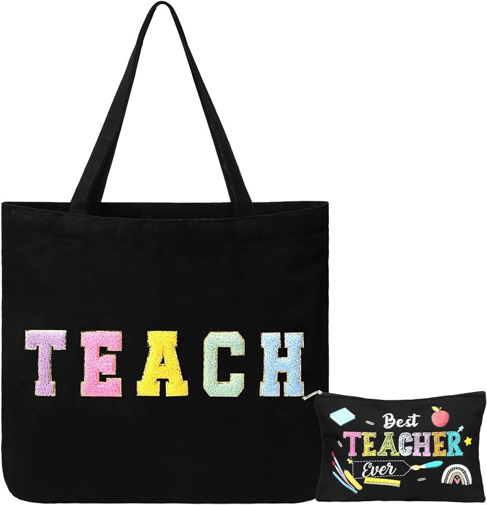 2 Pcs Teacher Tote Bag Teacher Appreciation Gifts Set Chenille Letter Patches Tote Bag Teacher Wo... | Amazon (US)