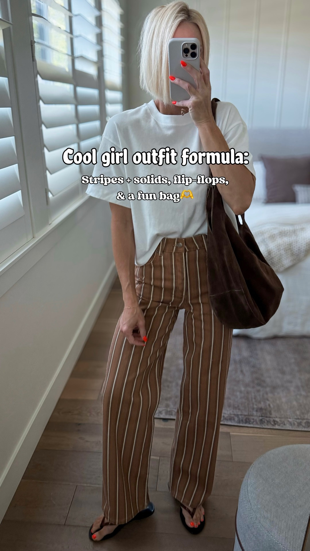 Summer formula: Tee + pants + flips
cannot get over how fun and flattering these striped jeans are. 
Sizes are selling fast so don’t wait if you want a pair! They fit true to size wearing a 4, but you could also size up for a looser fit like the model is wearing

#LTKgrwm #LTKOver40 #LTKmomlife