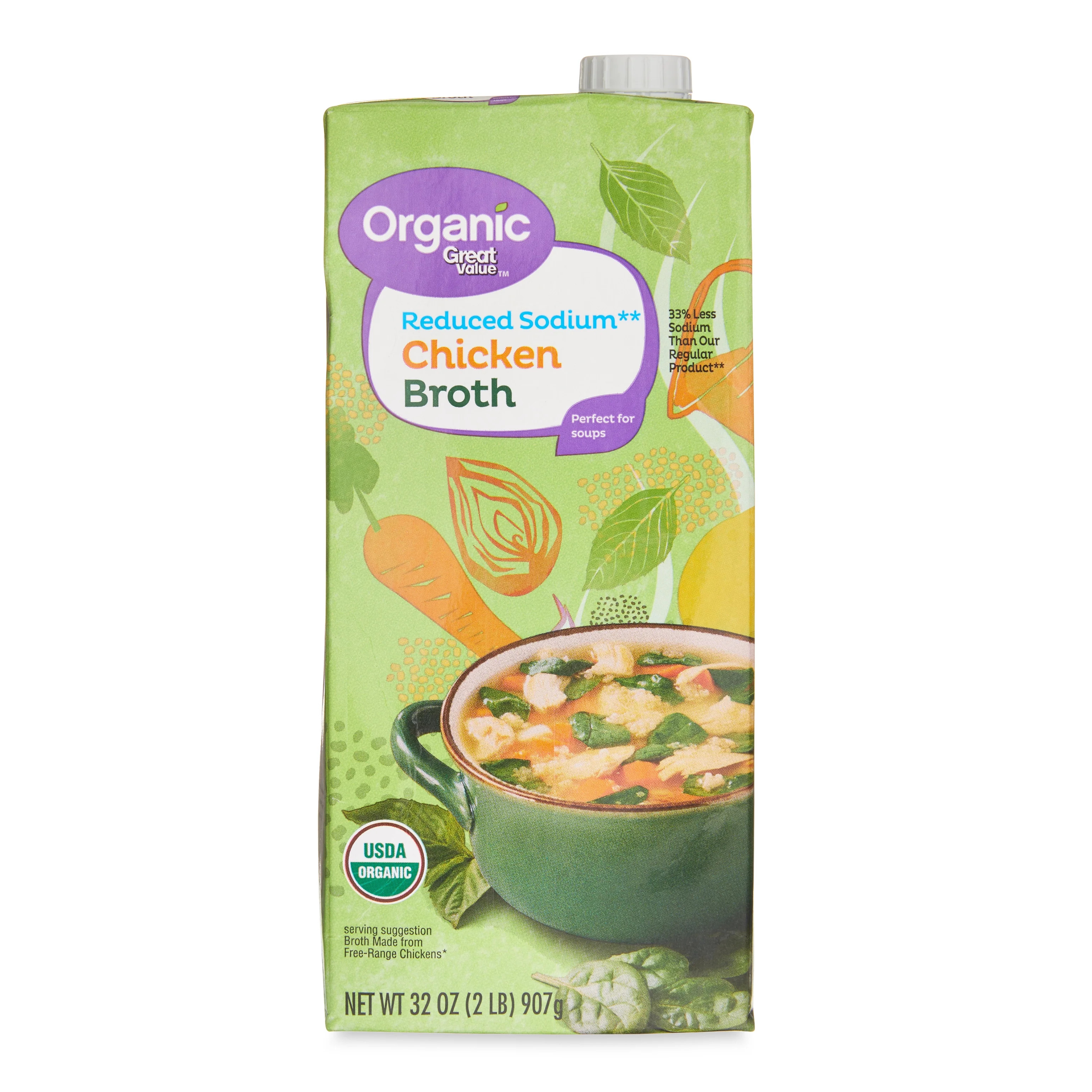 Great Value Organic Low Sodium Chicken Broth, 32 oz | Walmart (US)