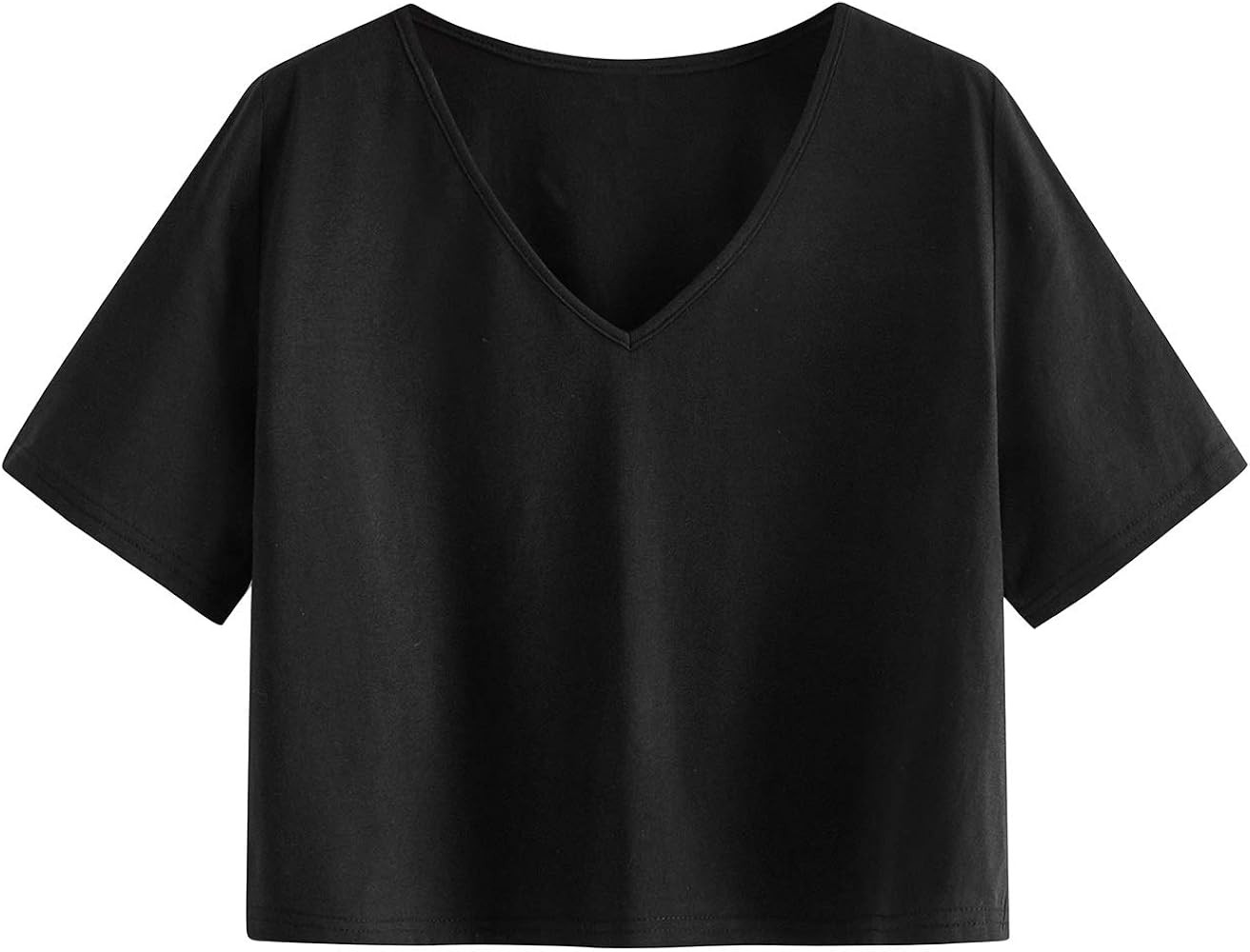 SweatyRocks Women's Casual V Neck Short Sleeve Soild Basic Crop Top T-Shirt | Amazon (US)