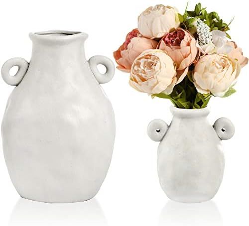 DEAYOU 2-Pack Ceramic Flower Vase Small, White Bud Vase for Home Decor, Minimalist Pottery Vases, Mo | Amazon (US)