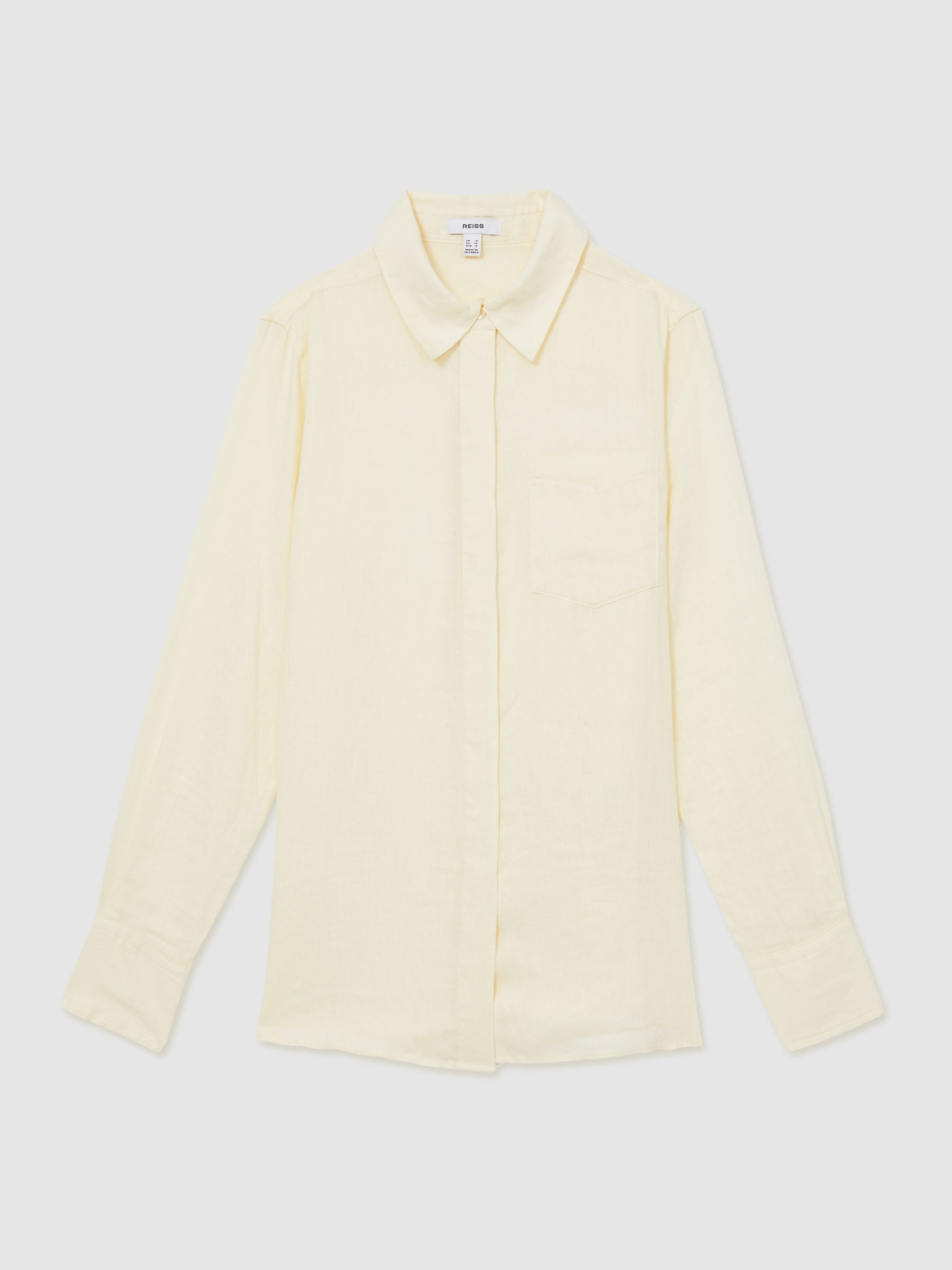 Linen Button-Through Shirt in Pale Yellow | Reiss UK