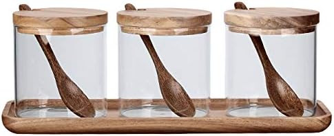 Kitchen Canister With 3pc Glass Spice Condiment Jars Sugar Can Food Storage Containers with Wood ... | Amazon (US)