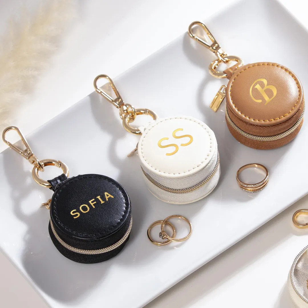 Mini Ring Holder Travel Jewelry Box, Personalized Leather Jewelry Case, AirTag Leather Keychain H... | Etsy (US)