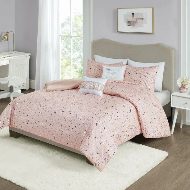 Mainstays Terrazzo Comforter Set with BONUS Pillow, Blush, Full/Queen | Walmart (US)