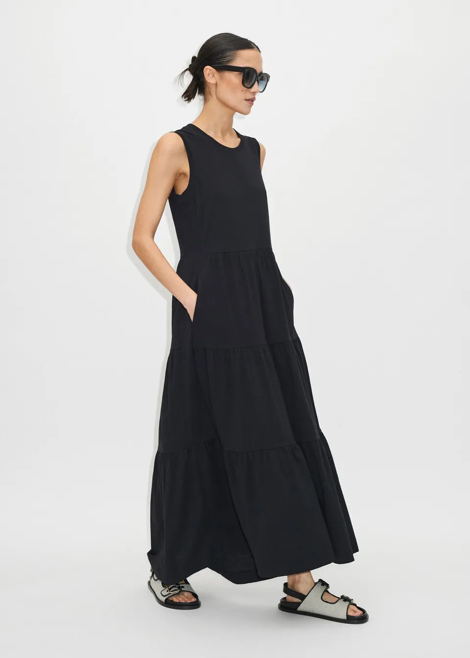 Sleeveless Tiered Slub Maxi Dress | ME+EM US