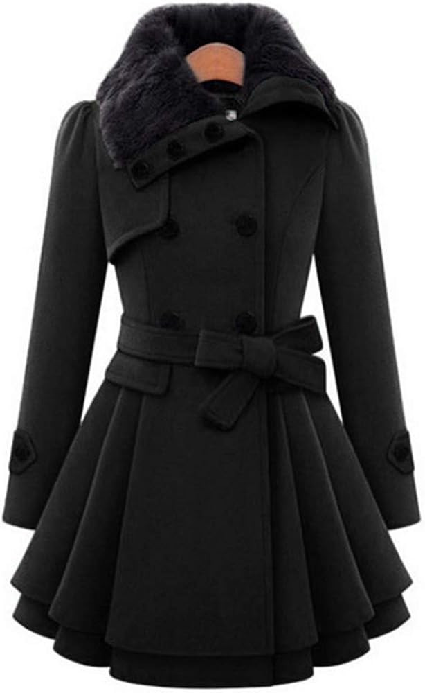Andongnywell Women's Double Breasted Pea Coat Winter Mid-Long Trench Coat with Belt mid Long Tweed W | Amazon (US)