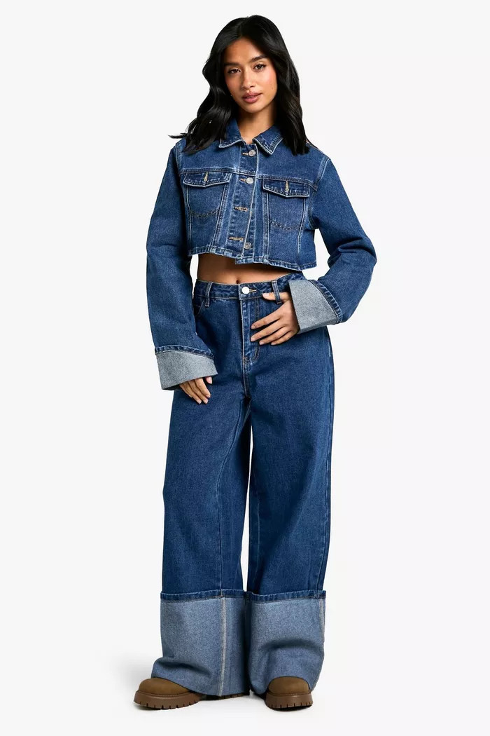 Petite Turn Cuff Crop Denim Jacket | boohoo (US & Canada)