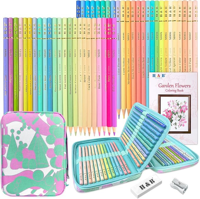 LBW Macaron Pastel Colored Pencils with Coloring Book, Eraser, Sharpener, Set of 50 Soft Core Art... | Amazon (US)