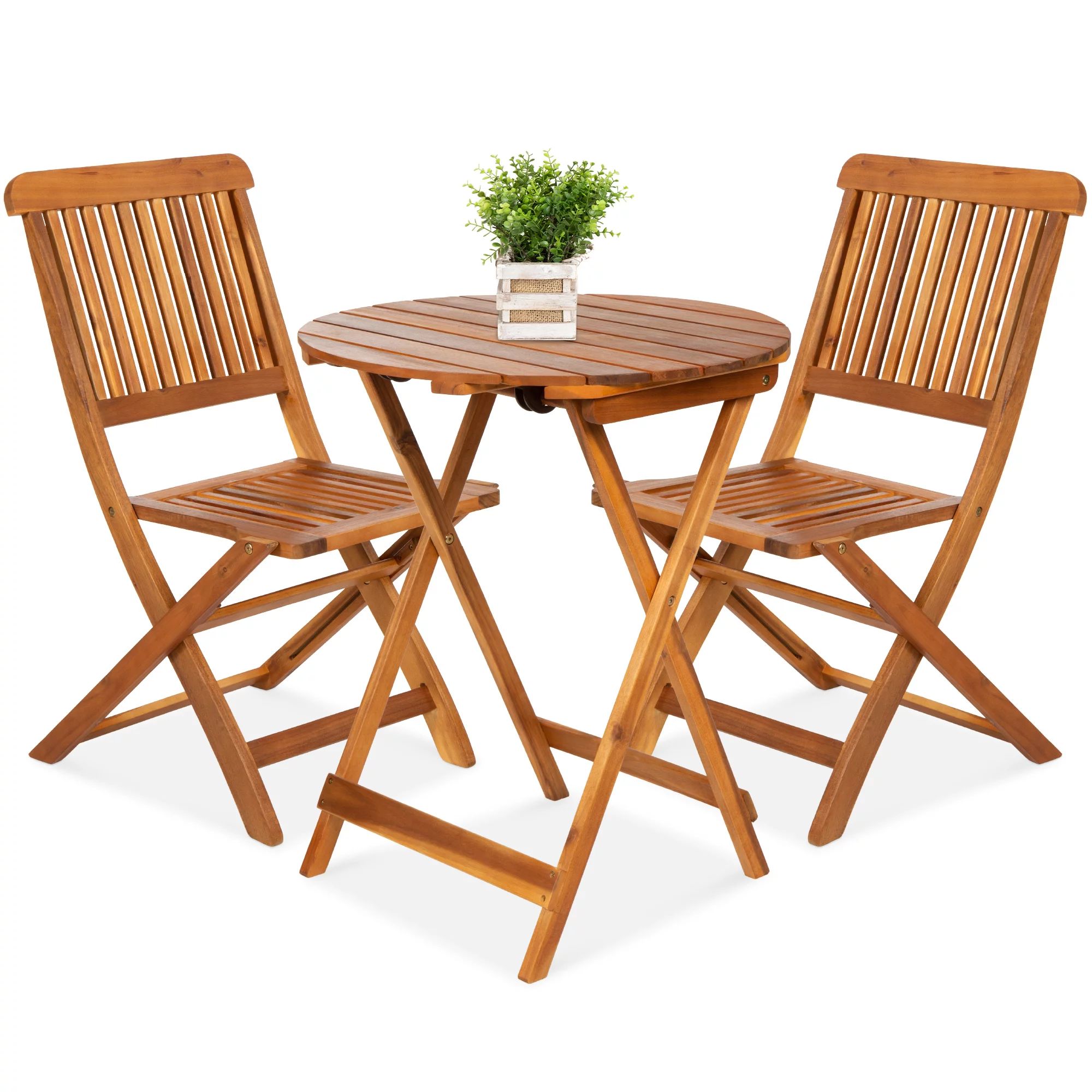 Best Choice Products 3-Piece Acacia Wood Bistro Set, Folding Patio Furniture w/ 2 Chairs, Table, ... | Walmart (US)