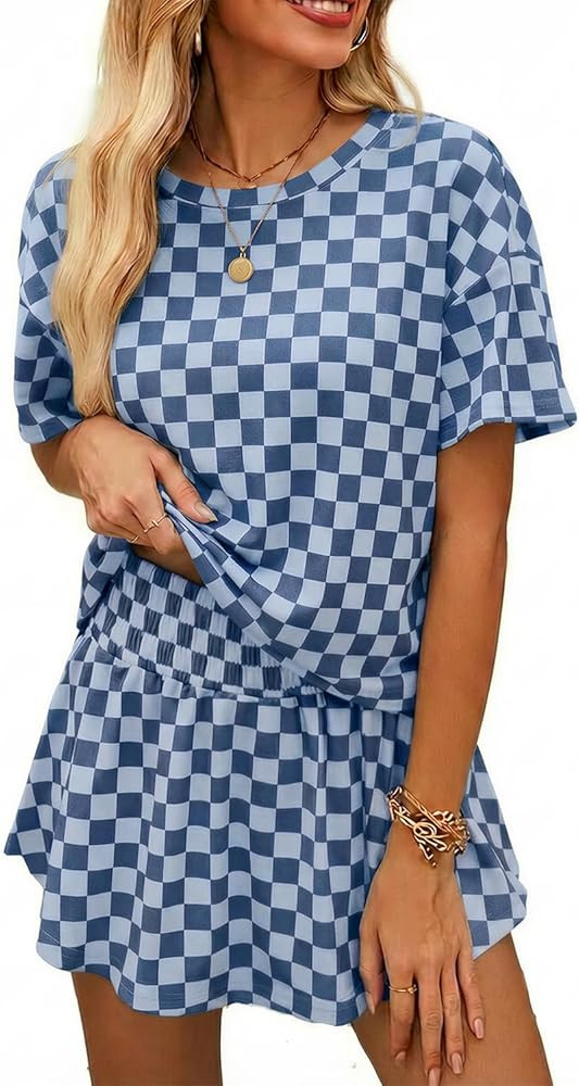 Womens Summer 2 Piece Outfits Casual Short Sleeve T Shirt and High Waist Skort Skirt Matching Lou... | Amazon (US)