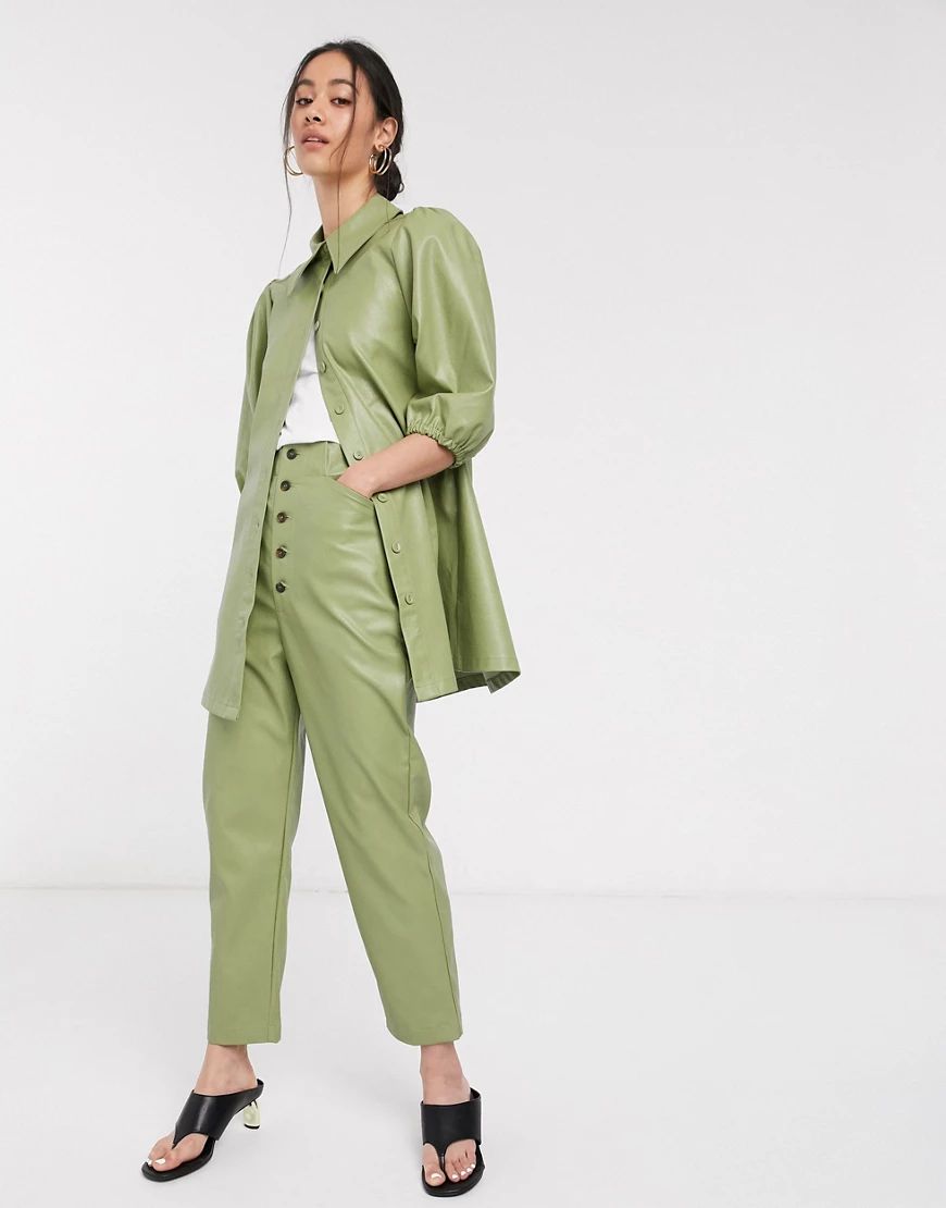 Ghospell high waisted mom pants in faux leather-Green | ASOS (Global)