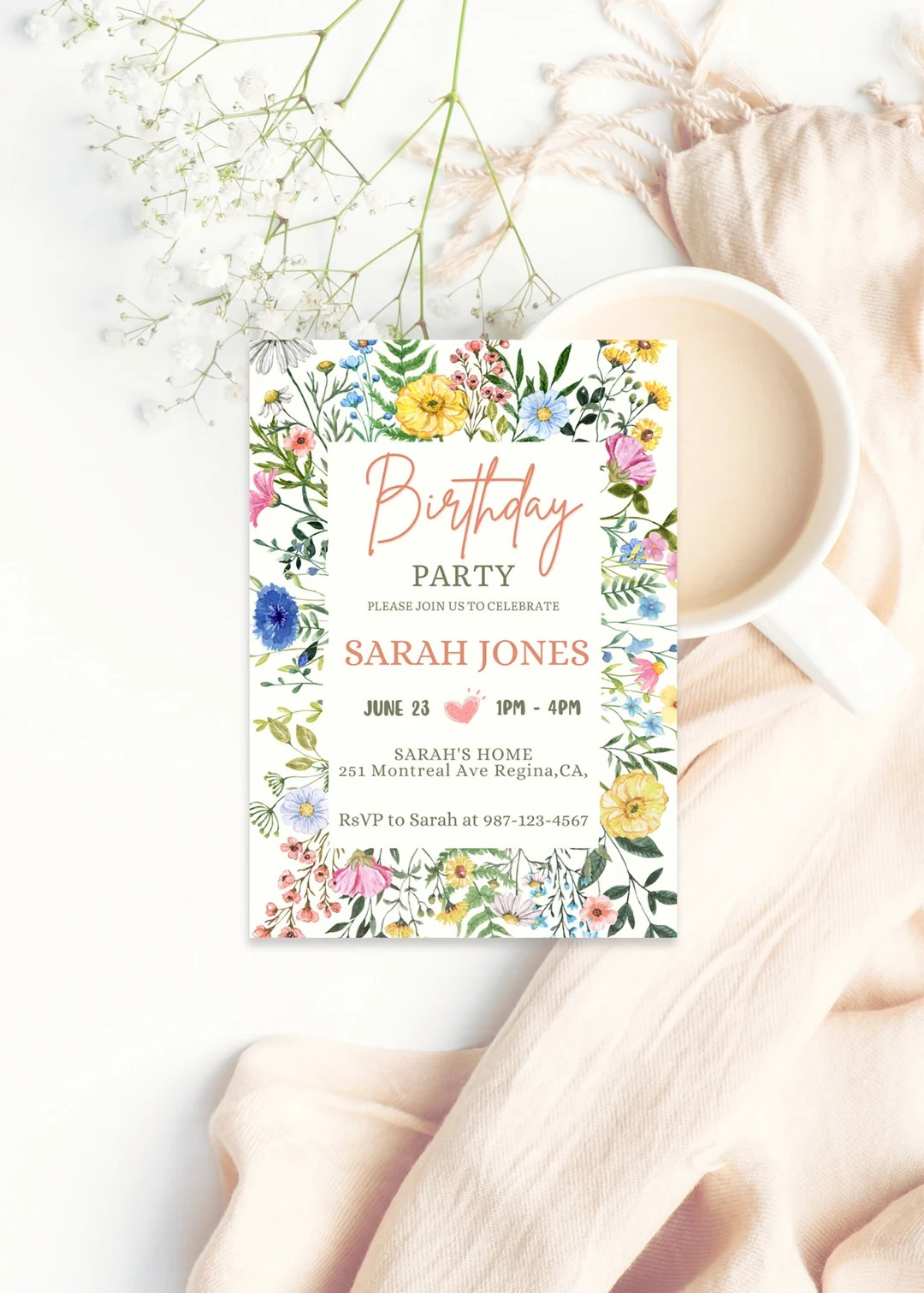 Flower Birthday Invitation Wildflower Birthday Invite Floral Woman's Birthday Mother's Day Invite... | Etsy (US)