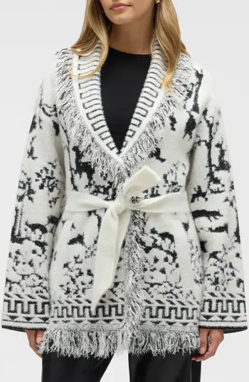 NVLT Fringed Eyelash Sweater Coat in Black/White at Nordstrom Rack, Size X-Small | Nordstrom Rack