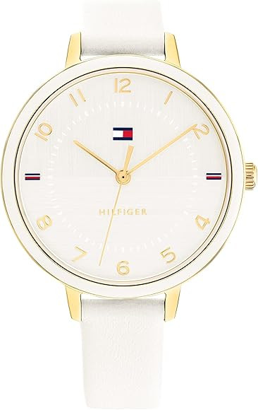 Tommy Hilfiger Women's Quartz Stainless Steel Case and Leather Strap Watch, Color: White (Model: ... | Amazon (US)