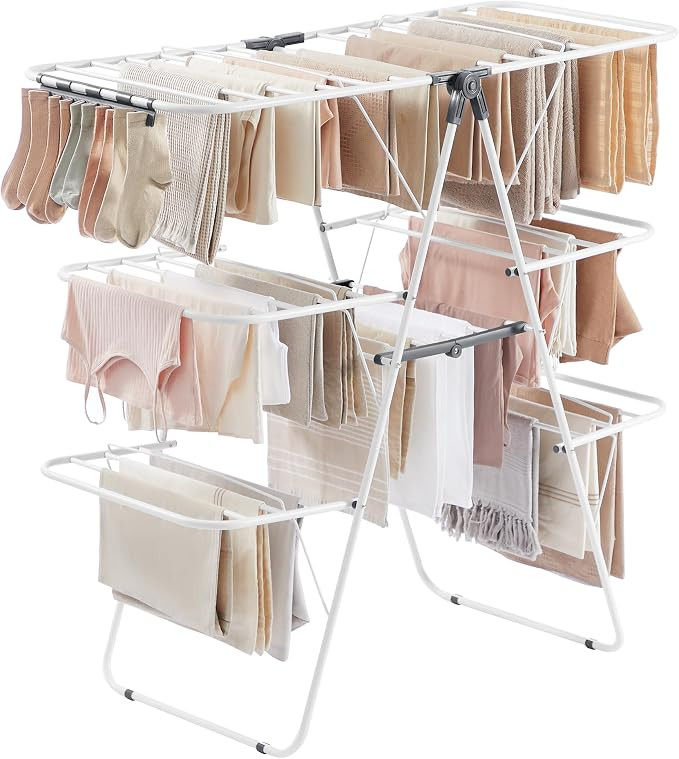 SONGMICS Clothes Drying Rack, Foldable 3-Level Laundry Rack, Free-Standing Large Drying Rack, wit... | Amazon (US)