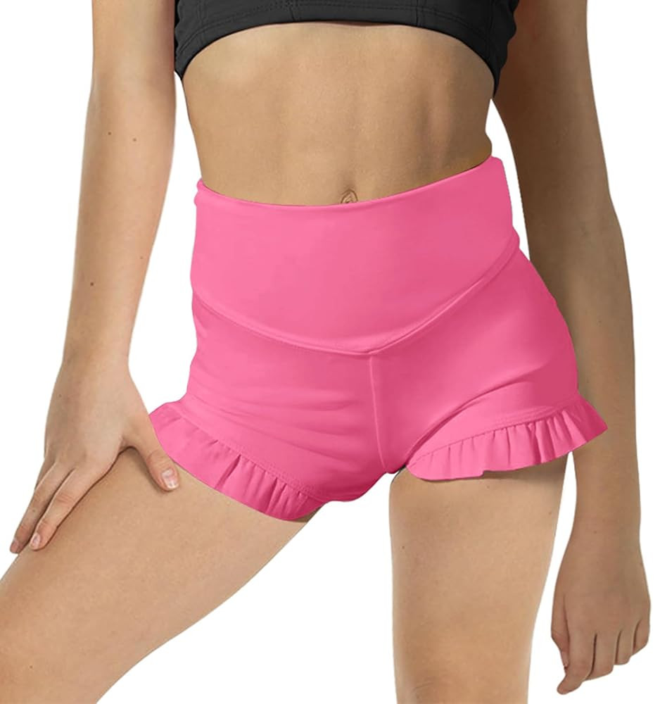 RRHSS Girls Athletic High Waisted Ruffle Shorts - Comfy Yoga Dance Workout Gymnastics | Amazon (US)